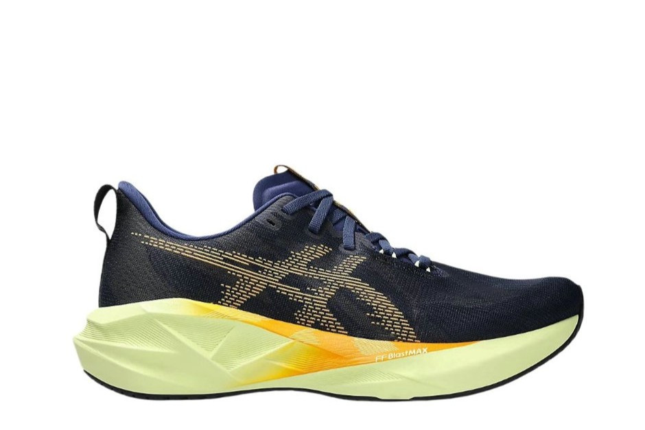 Tênis Asics Novablast 5 - Masculino - Azul Escuro e Amarelo 