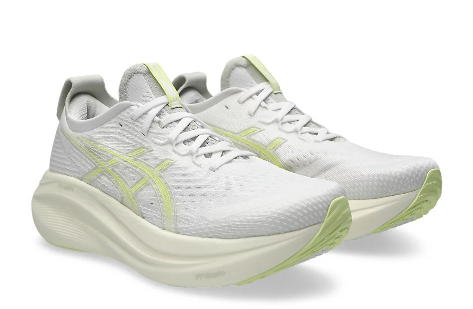 Tênis ASICS GEL Nimbus 27 - Masculino - Branco Gelo e Verde Claro