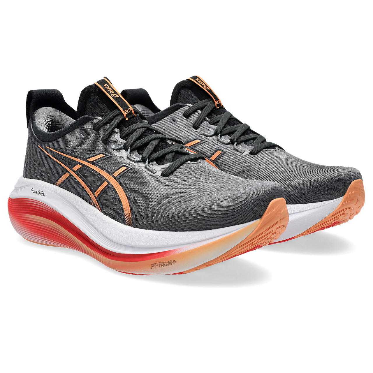 Tênis ASICS GEL Nimbus 27 - Masculino - Cinza com Branco e Vermelho