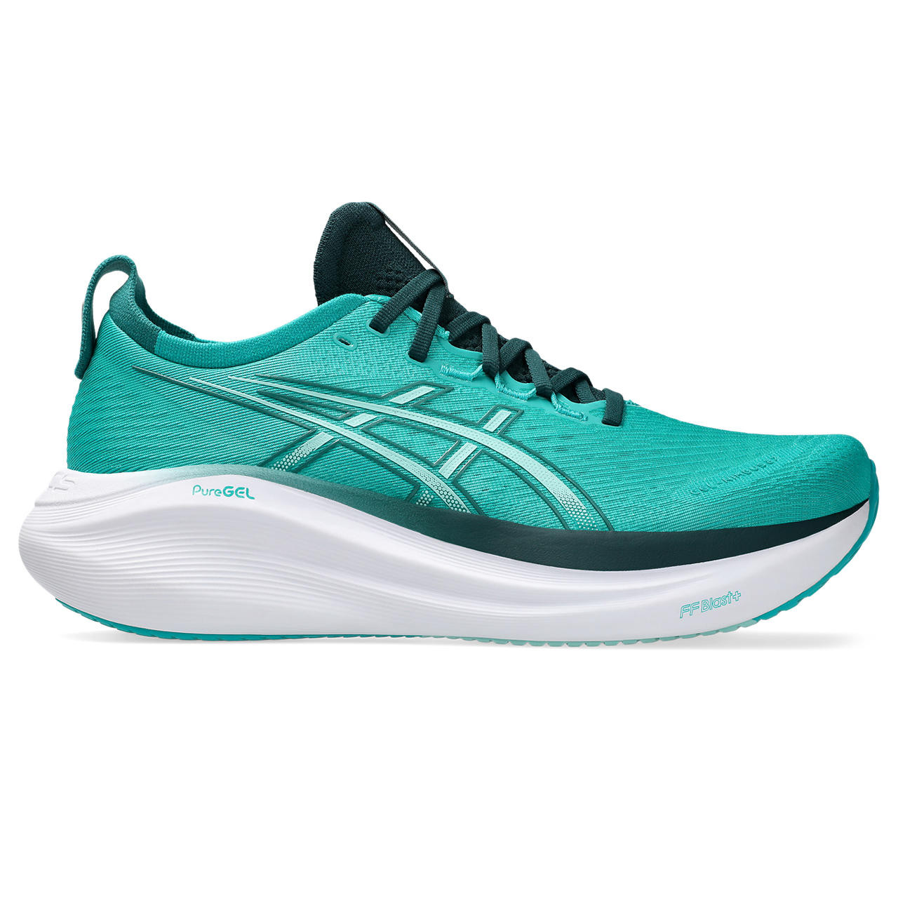 Tênis ASICS GEL Nimbus 27 - Masculino - Turquesa com Branco 