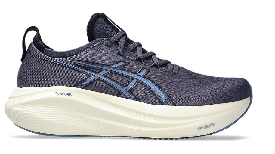 Tênis ASICS GEL Nimbus 27 - Masculino - Cinza Escuro com Azul 