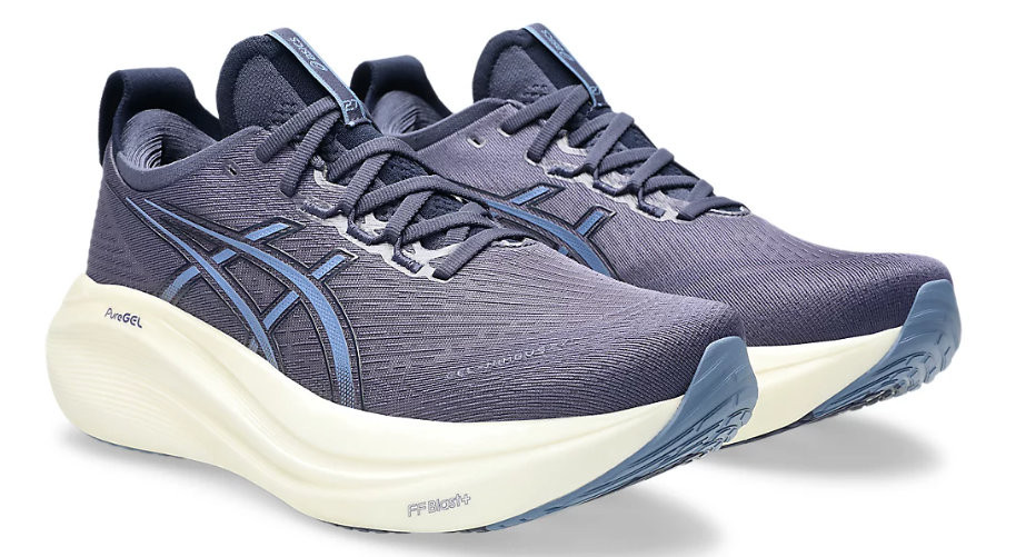 Tênis ASICS GEL Nimbus 27 - Feminino - Cinza Escuro com Azul